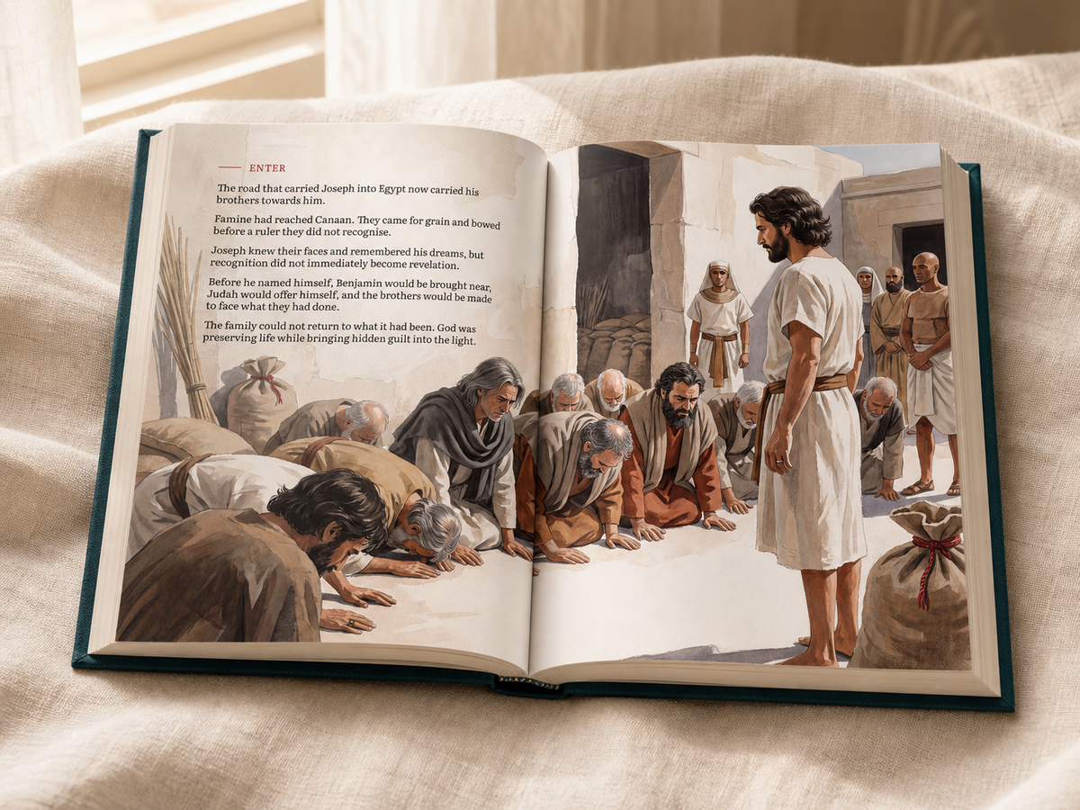 Joseph: God Meant It For Good open beside natural linen in warm window light
