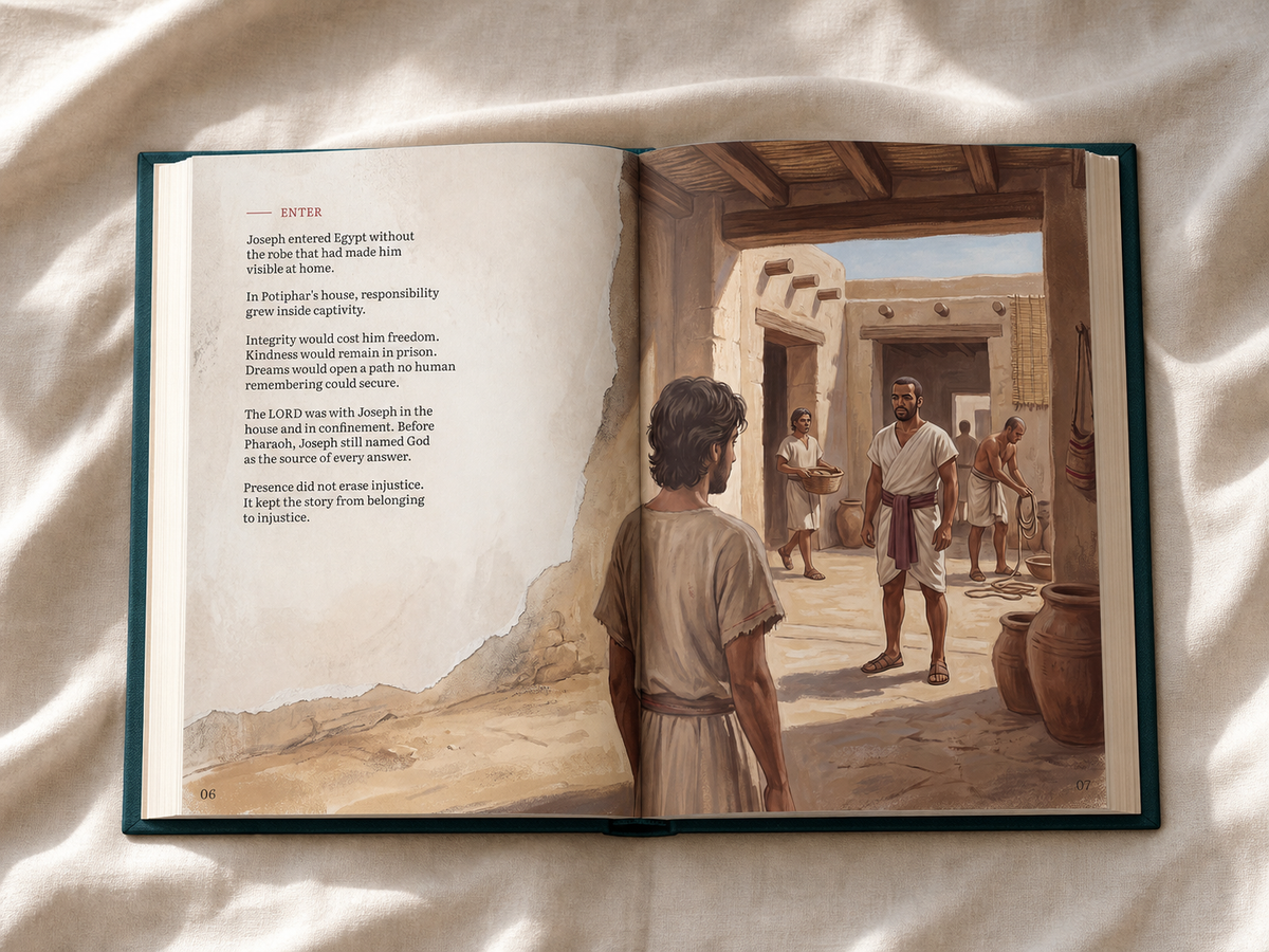 Joseph: The Lord Was With Him open beside natural linen in warm window light